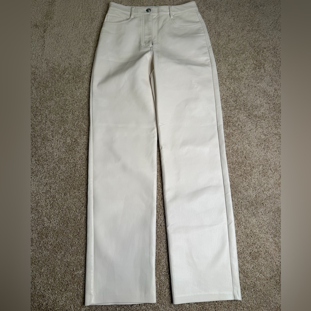 Wilfred Aritzia The Melina Faux Leather Wide Leg‎ Pants Cream Size 4